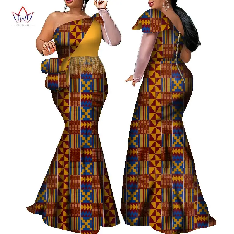 Long Plus Size Africa Clothing for Women Dashiki Fashion Tassel Dress Bazin Riche Wax Dress Traditional Prints Dresses WY7851