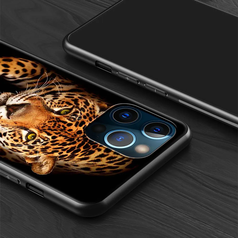 Mobile Phone Case for Apple iPhone 14 11 12 13 Pro Max XR X 7 8 Plus XS Black Soft Cover SE 2020 Coque Lion Tiger Animal Bumper