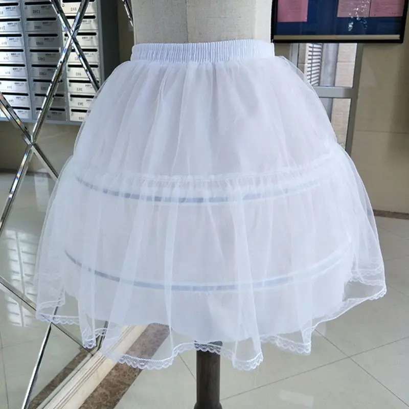 

Women Women Bridal Single Layer Chiffon Lolita Short Petticoat Tutu Skirt 2 Steel Ring Hoop Floral Lace Trim Princess Bustle