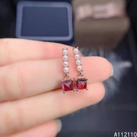 fine jewelry 925 sterling silver inset with natural gem womens luxury lovely square pearl pyrope garnet earrings ear studs supp