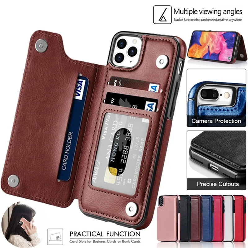 Leather Wallet Back Case for iPhone 11 12 13 Pro Max Mini XR XS 8 7 6s 6 Plus SE 2020 5S 5 Card Slots Holder Flip Cover Magnetic