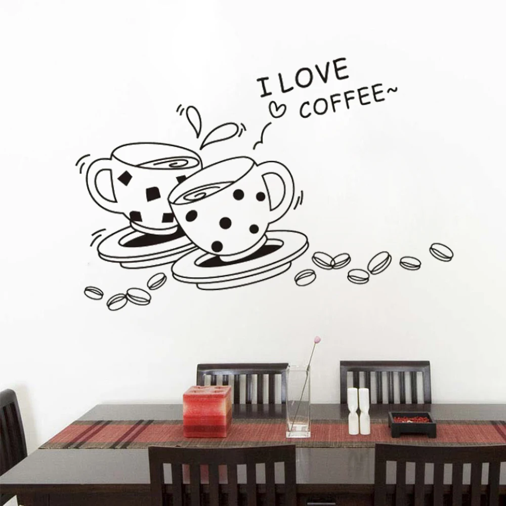 

I Love Coffee Wall Decals Cute Coffee Cup Murals Removable Vinyl Stickers Kitchen Restaurant Livingroom Decoration Poster HJ0490