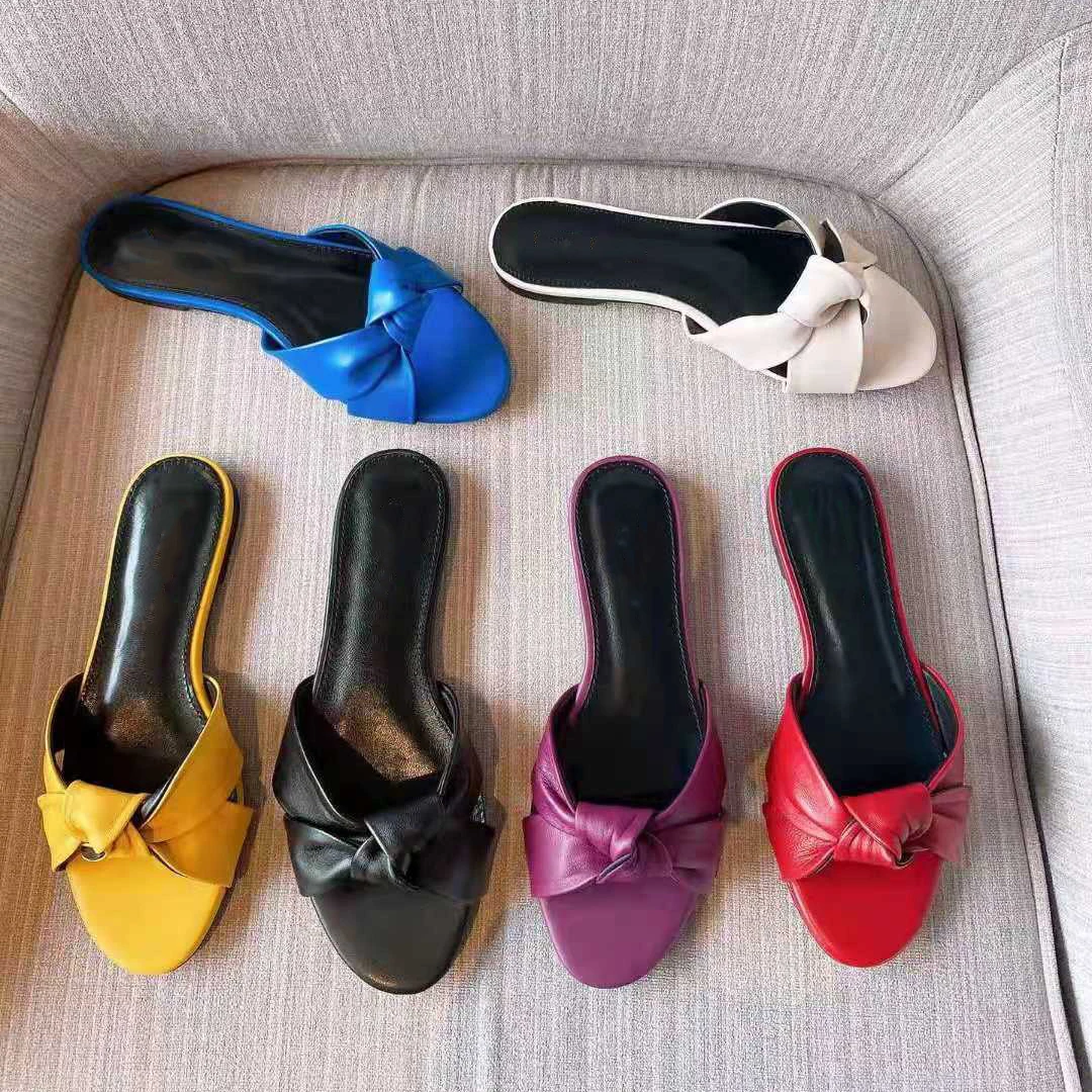 

Vallv2021 new full leather classic bow sexy, wild, sweet and simple flat female slippers