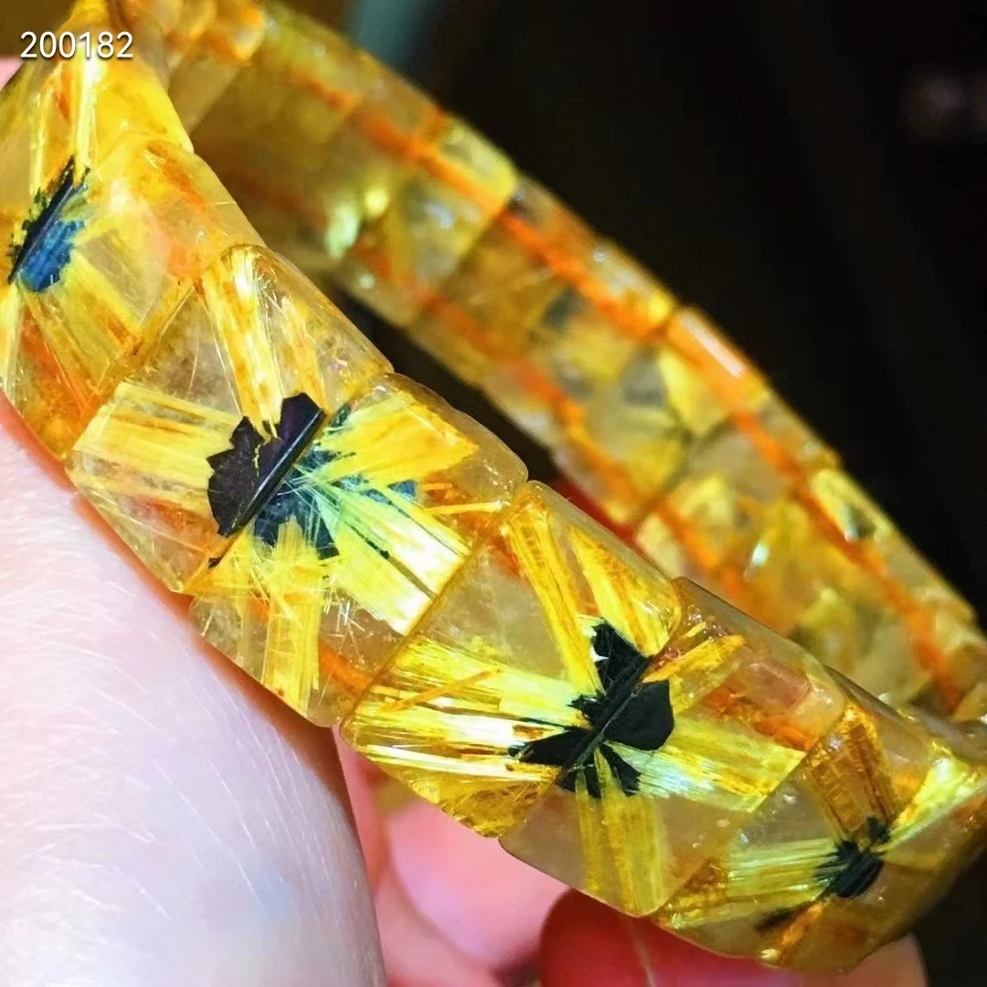 

Натуральный Золотой рутилированный кварцевый Цветочный браслет из титана 15x8,8x5 мм прозрачные прямоугольные бусины богатый камень рутилиро...