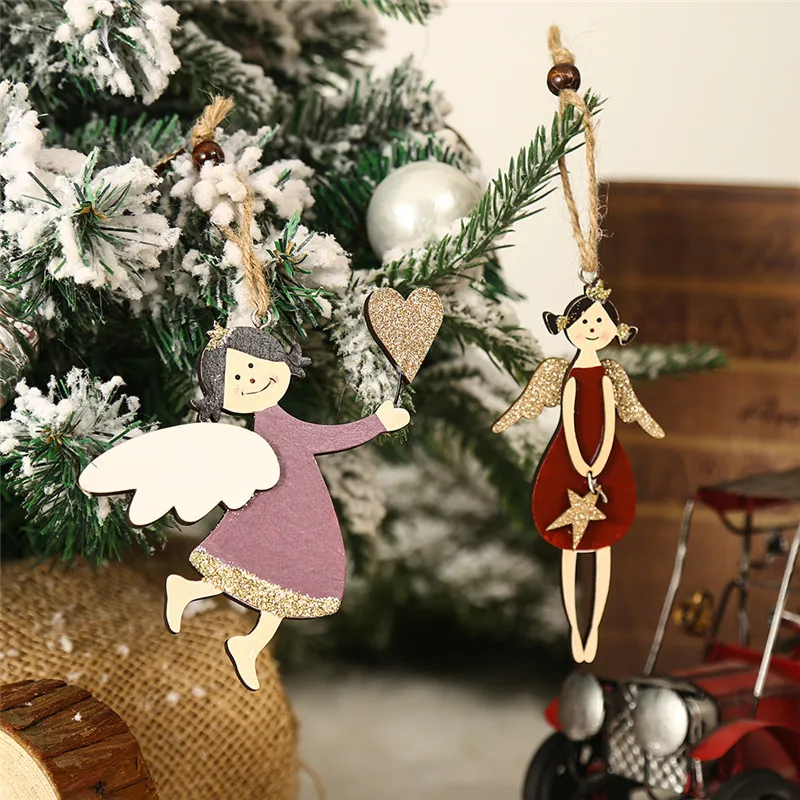 Рождественский милый ангелок-подвеска на ёлку из деревянного ремесла для домашнего творчества и подарка детям на Новый Год 2022.