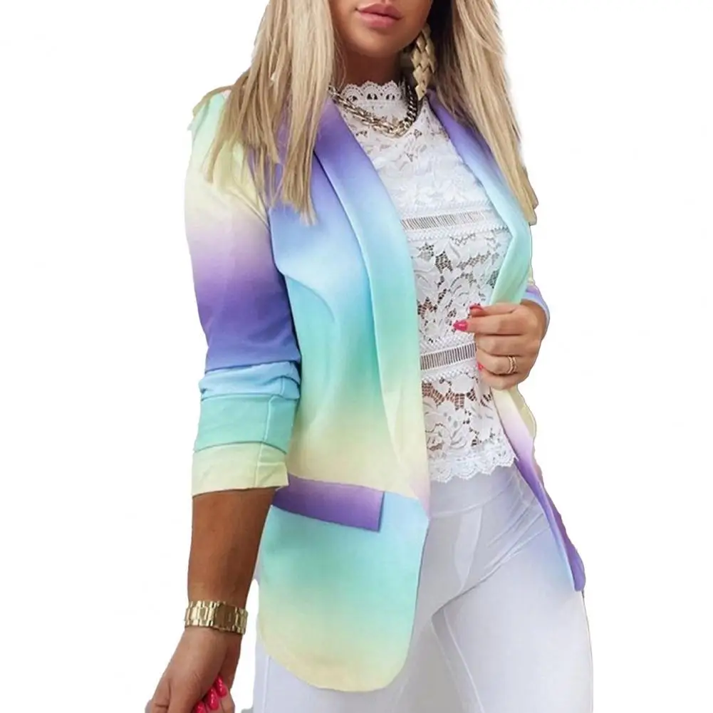 

Office Lady Blazer Colorful Print Lapel Long Sleeve Cardigan Suits Coat for Dating All-match Casual Tie-dye Mid-length Blazer