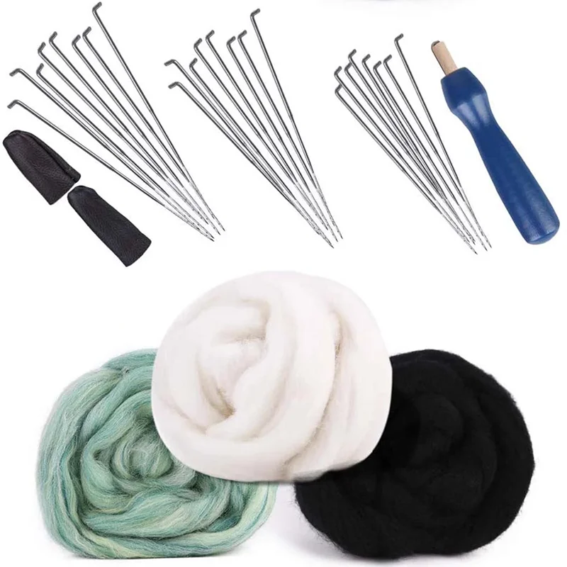 

LMDZ Wool Roving, 3 Colors Needle Felting Wool (30g/Colors), Needle Felting Tool with 24PCS Felting Needles, Finger Cots