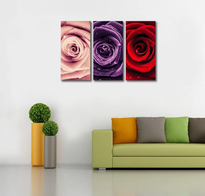 

3 Pieces Canvas Poster on The Wall Blooming Rose Flowers Home Decor Poster Floral HD Painting Set Framed for Room Decoration