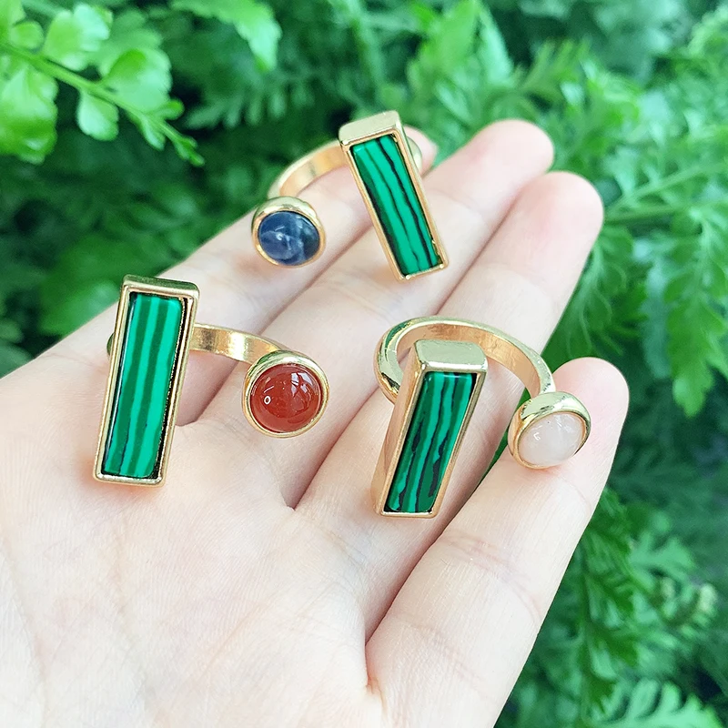 

KOMi Metal Malachite Rectangular Inlaid Natural Stone Single Rings for Women Knuckle Rings Adjustable Open Rings Jewelry K4207