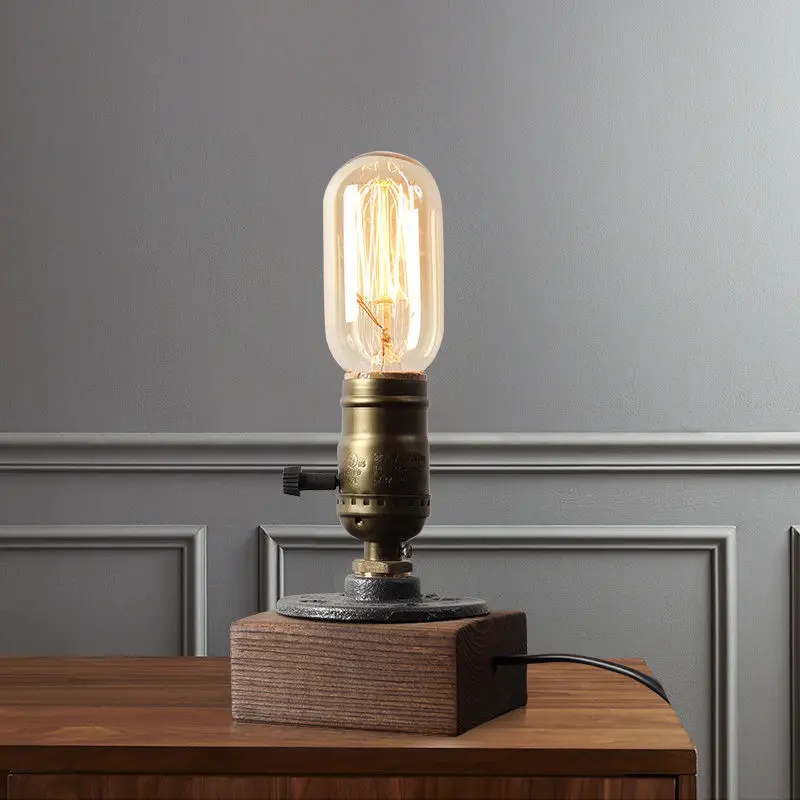 

Retro Cottage Wooden Table Light E27 base Bedroom Lighting Bedside Desk Lamp LED Study Lamp For Simple Indoor Decoration