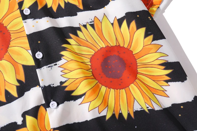 

PYJTRL Summer Sunflower Chic Loose Hawaiian Flower Shirt Beach Man
