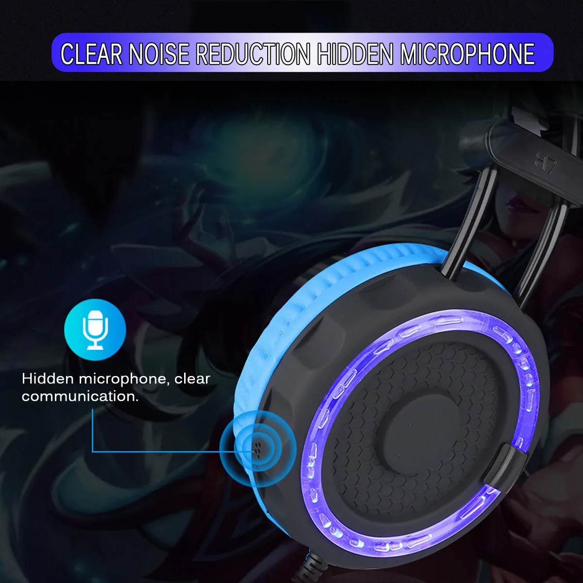 

Computer Gaming Headphone Exclusive Hiding Mic PC HIFI Diaphragm Mega Bass USB Charging Adjustable Ear Muff Water Cooling LED
