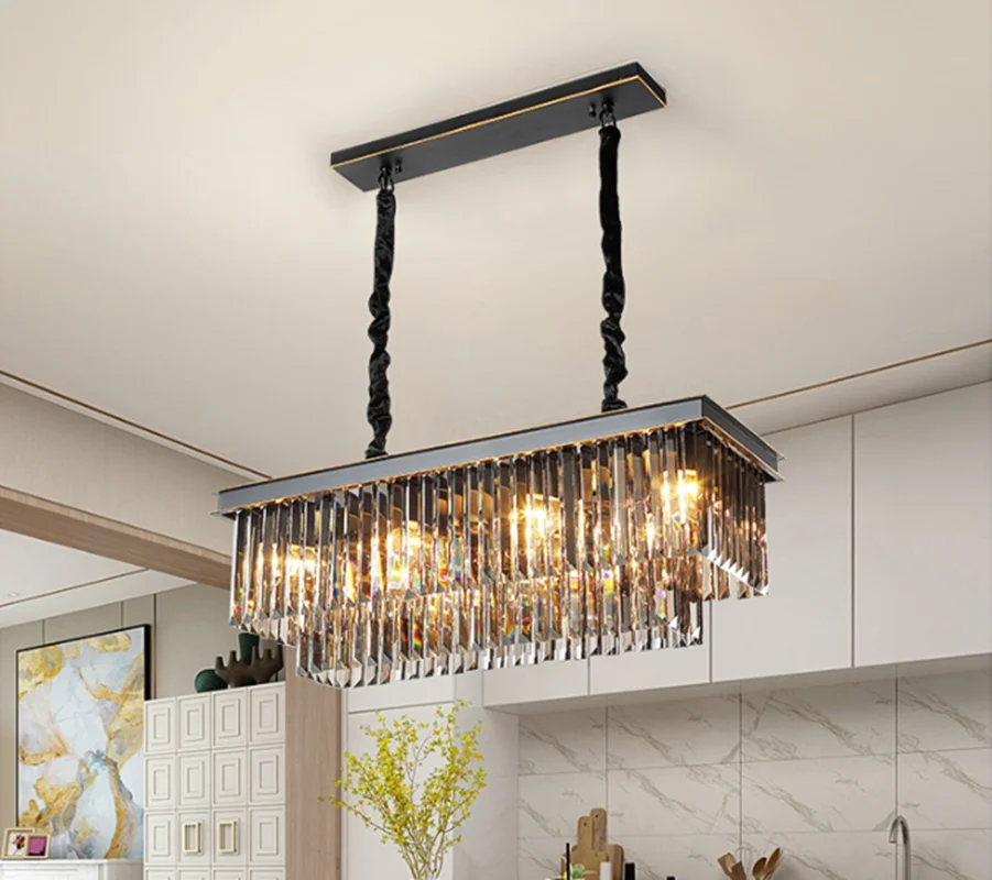 Черная хрустальная люстра светильник ing прямоугольник современный обеденный