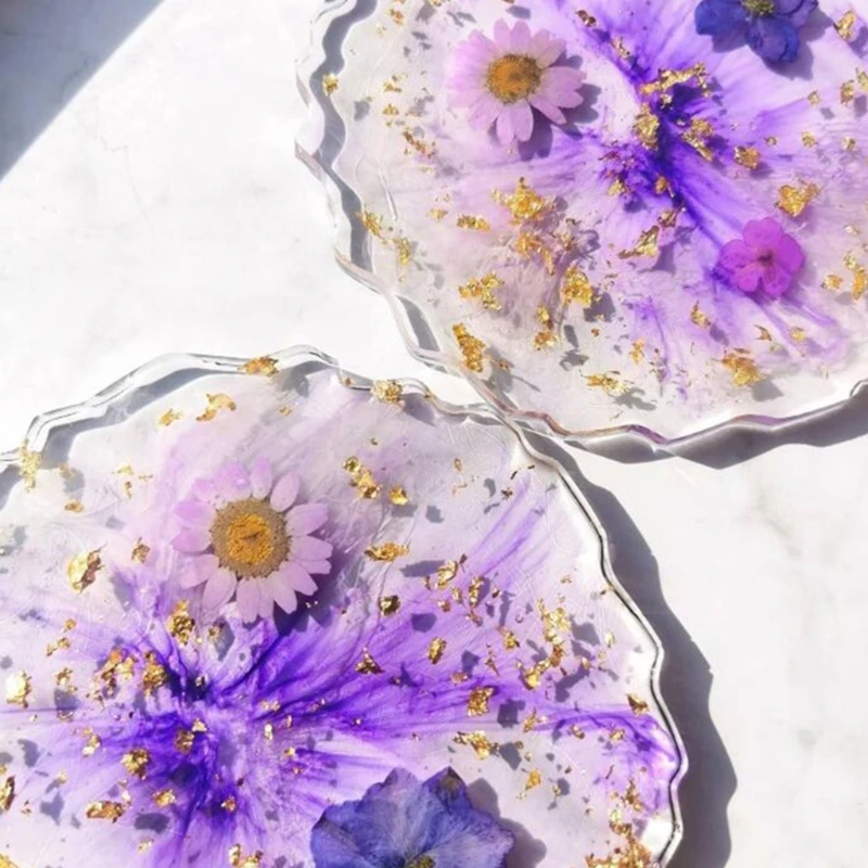 

4 in 1 Crystal Epoxy Resin Coaster Tray Molds Agate Geode Resin Molds Coaste Making Accessories Office Home Decoration