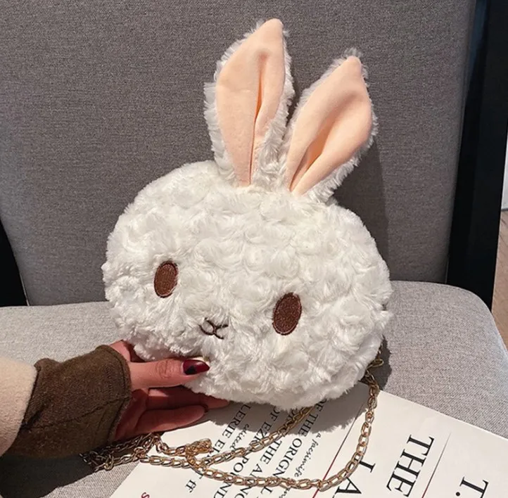 2021 Lovely Little Girl’s Plush Crossbody Purse Cute Rabbit Shoulder Bag Travel Satchel with Pearl Strap |