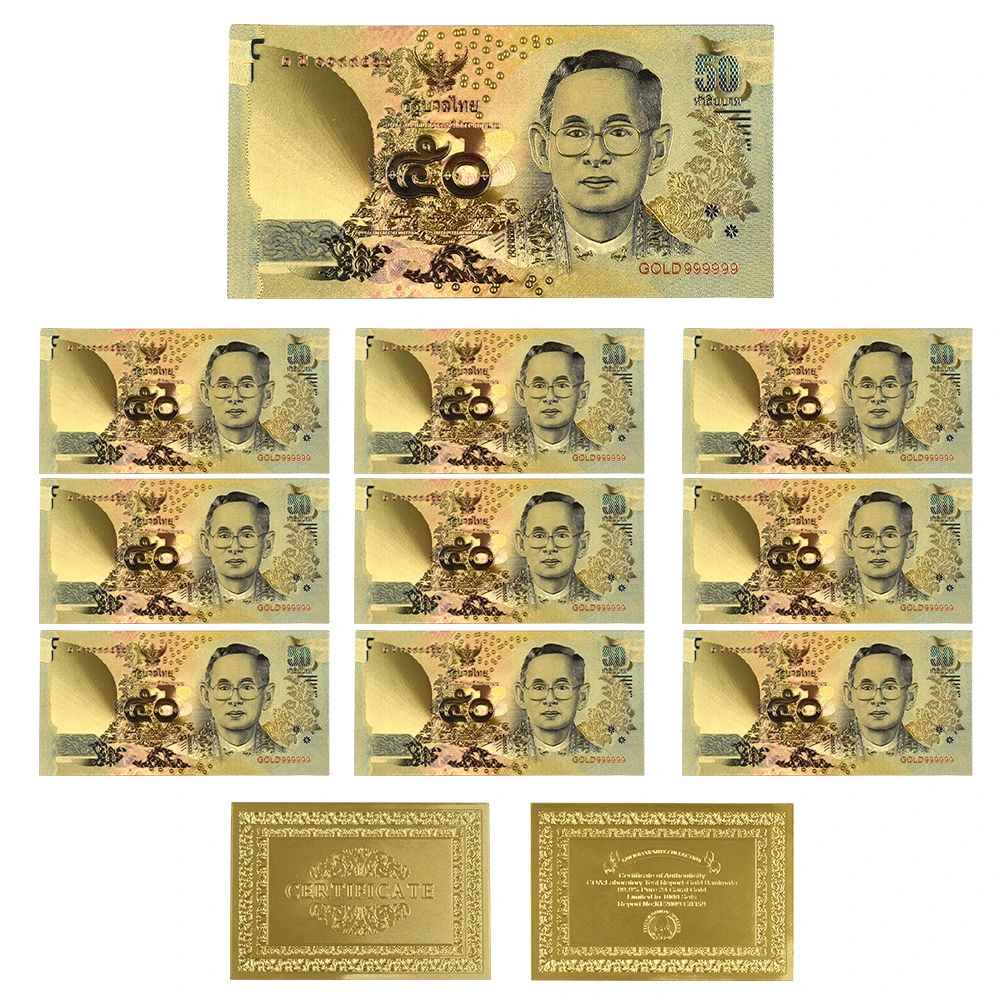 50 батов цветные тайские золотые банкноты Золотая фольга украшения дома подарок