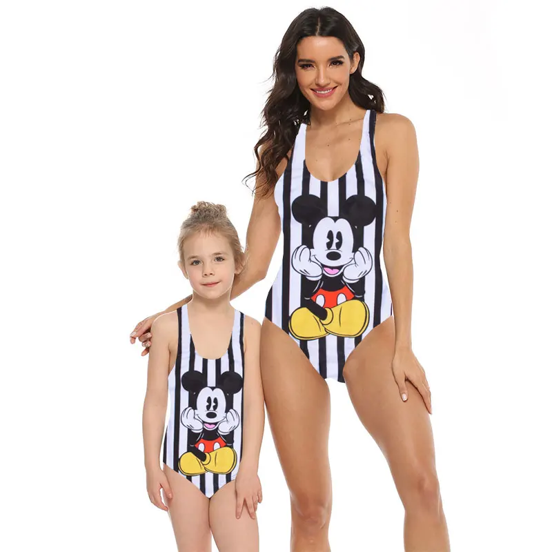 

Mommy and Me Swimsuit Family Matching Baby Girls Women Stripe Mouse Mother Kids Girl One Piece Swimwear Bathing Suit Beach Wear