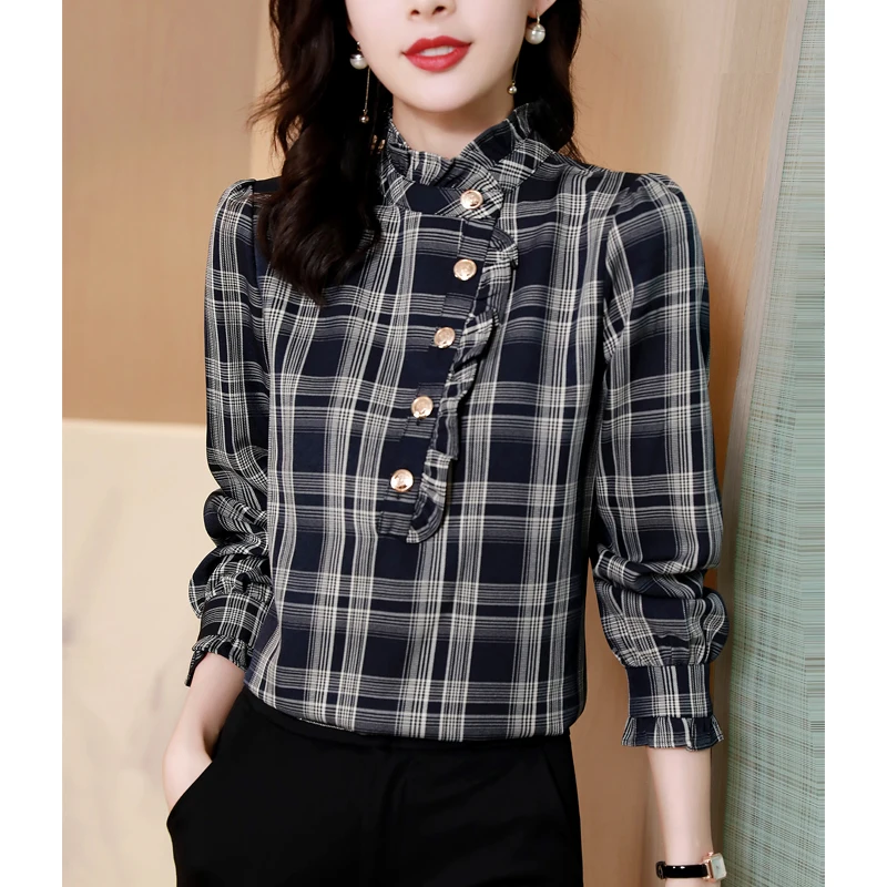 

2021 Осень корейский стиль винтажная офисная блузка женская черная Blusas Mujer De Moda 3XL размера плюс Туника Топы Длинные рубашки