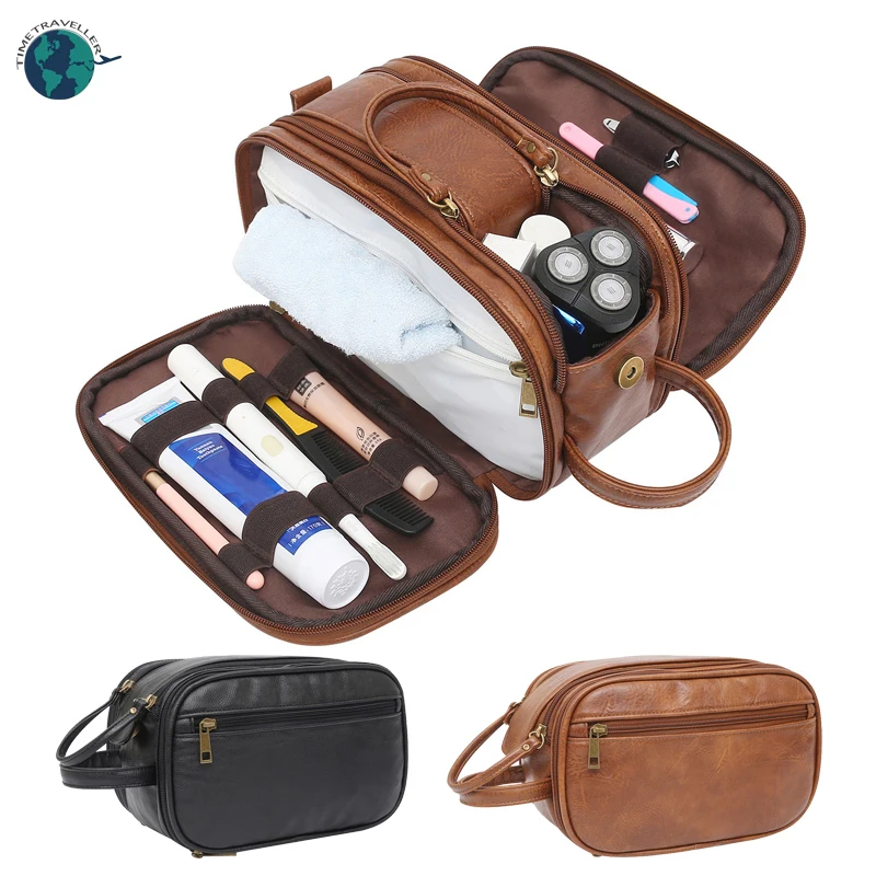 

Luxury Men Toiletry Bag Travel Storage Cosmetic Bag Travel Organiser Shaving Water-Resistant Bathroom Organizer PU Cosmetic Bag