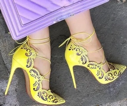 

Tip sexy fashion laser hollow cross strap solid lacquer leather heels