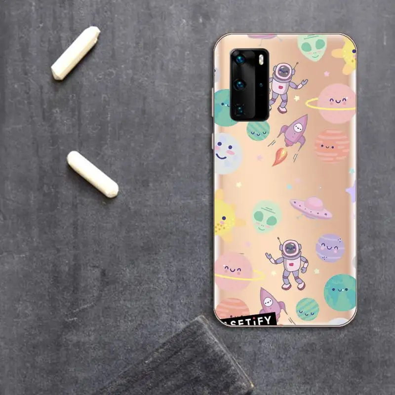 

Cartoon space planet alien Phone Case Transparent for huawei P 40 30 20 lite pro smart 2019 honor 8X 10i 10 coque