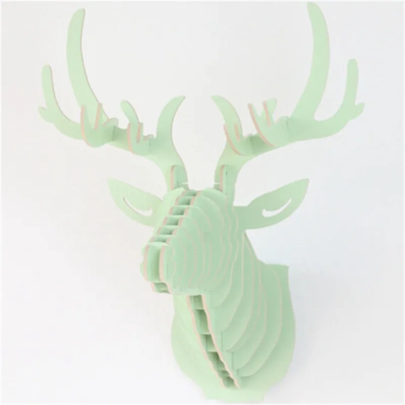 3D Puzzle Wooden DIY Creative Model Home Decoration Animal Wildlife Wall Hanging Deer Head Elk Wood Gift Craft