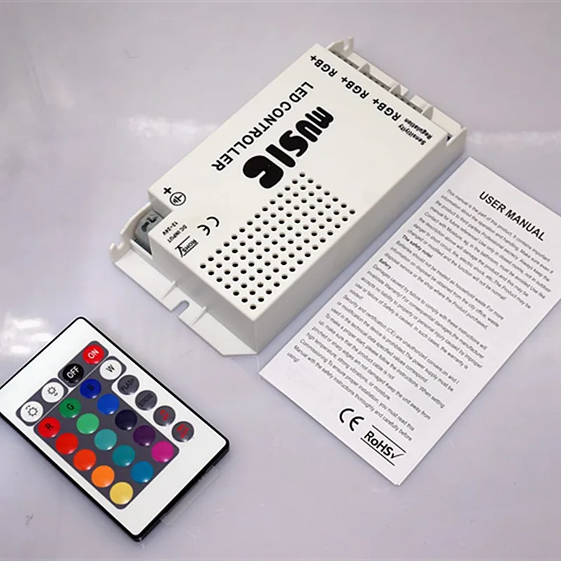 

DC12-24V 24key Wireless IR Remote Control LED Music Sound Control RGB with 3 Channels 9A led Controller Dimmer for RGB Strip