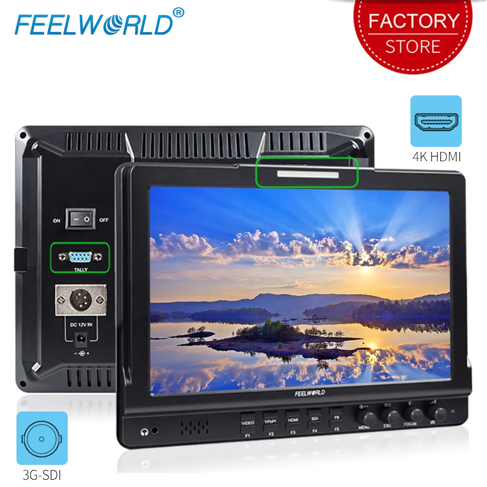 melhor Feelworld Hd Completo 1920x1200 10.1 Polegada 3g Sdi Câmera Dslr Monitor De Campo 4k Hdmi Lcd Ips Tela Com Pico Histograma Fw1018spv1