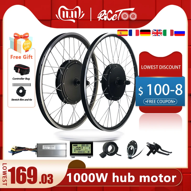 

48V1000W Front Rear Drive Electric Bike Conversion Kit Hub Motor Wheel 20"24"26"27.5"28"29"700C With KT LCD3 Display