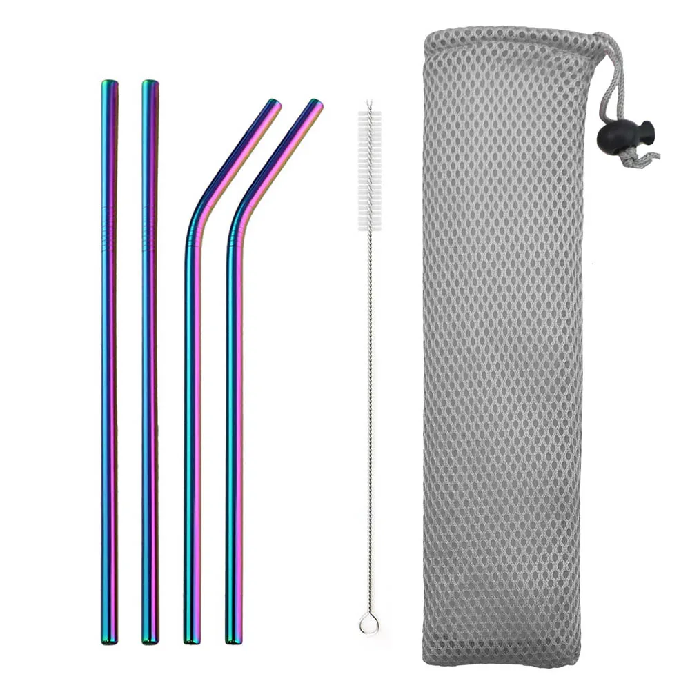 6Pcs Rainbow 11 шт./компл. питьевой соломы 304 Нержавеющая сталь многоразовые соломы прямой изогнутая металлическая соломинка с силиконовыми наконечниками для чистки ногтей оптом - Цвет: 6Pcs Rainbow