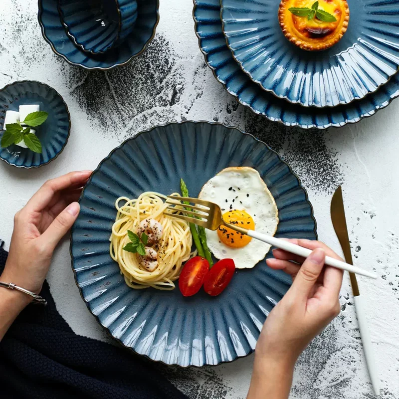 Klin глазурь Синяя тарелка керамическая рисовая Салатница винтажная креативная