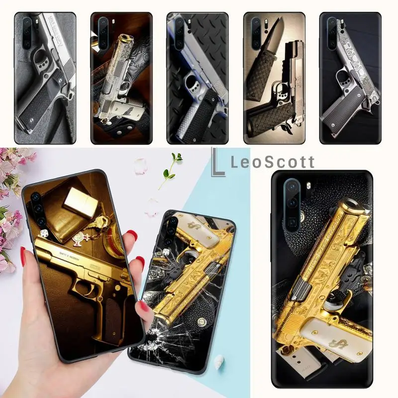 Ограниченная серия чехла для телефона Huawei Honor Mate P 9 10 20 30 40 Pro 10i 7 8 A X Lite Nova 5T из золота 24К с рисунком пистолетов 1911.