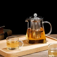 kung fu tea sets heat resistant glass teapot with stainless steel infuser heated container tea pots clear kettle square filter