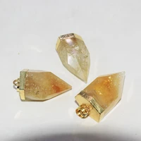 gold plating big yellow crystal stone pendant for jewelry making 2020 large citrines aura quartz gem stones bullet cap face 5pc