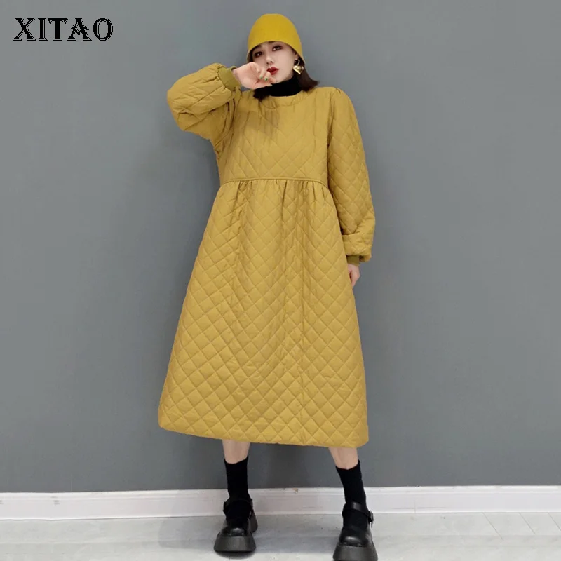 

XITAO/Зимние Новые корейские парки 2021, модные повседневные однотонные пуловеры с круглым вырезом, свободные утепленные женские парки средней ...