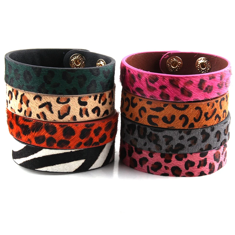Женский кожаный браслет с леопардовым принтом RH модный из кожи конского хвоста