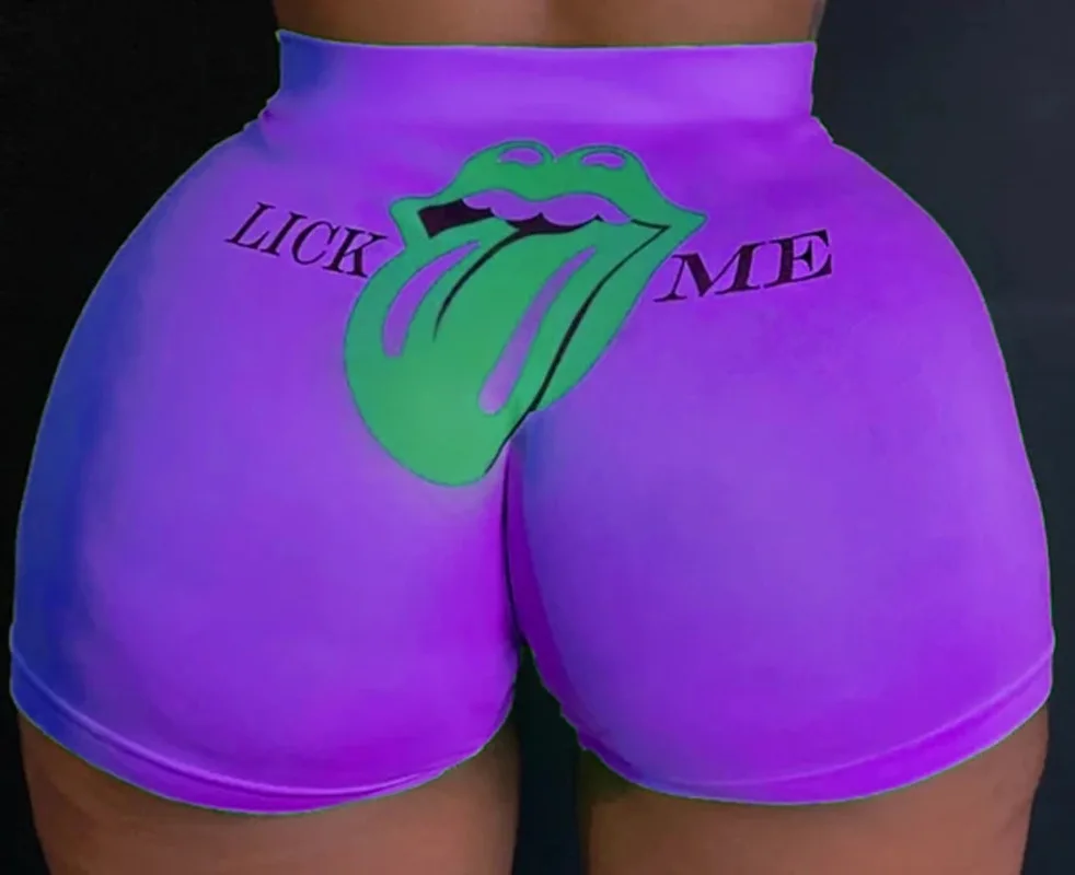 NEONBABIPINK Lips Letter Print Sexy Workout Booty Shorts Women Womens Plus Size Hot Pants Colorful Sweatshorts N90-AH15 | Женская одежда