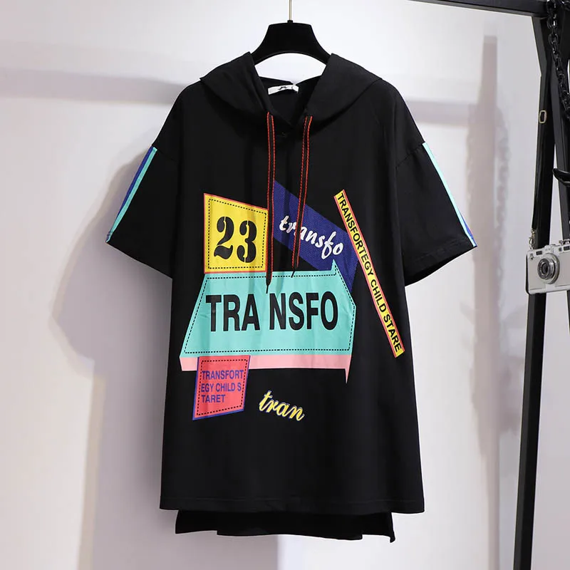 Женская футболка с капюшоном и коротким рукавом принтом 3 цвета |