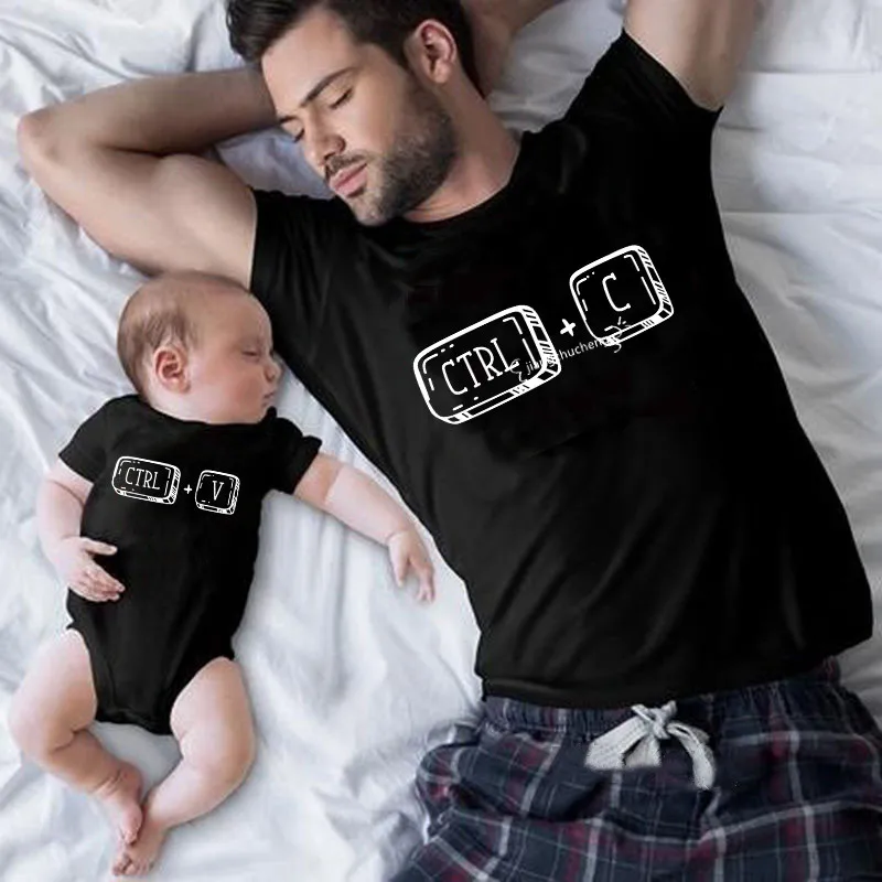 Ctrl+C and Ctrl+V Family Matching Clothes Funny Cotton Family Look Daddy Mommy and Me Kids Shirt Baby Bodysuit Father's Day Gift