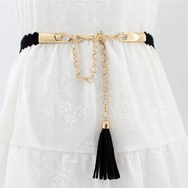 

Waist chain 110cm Woven Tassel Waistband Braided Belt Hot Sale waist rope Women decorated waist Ladies Tassles Belts Present