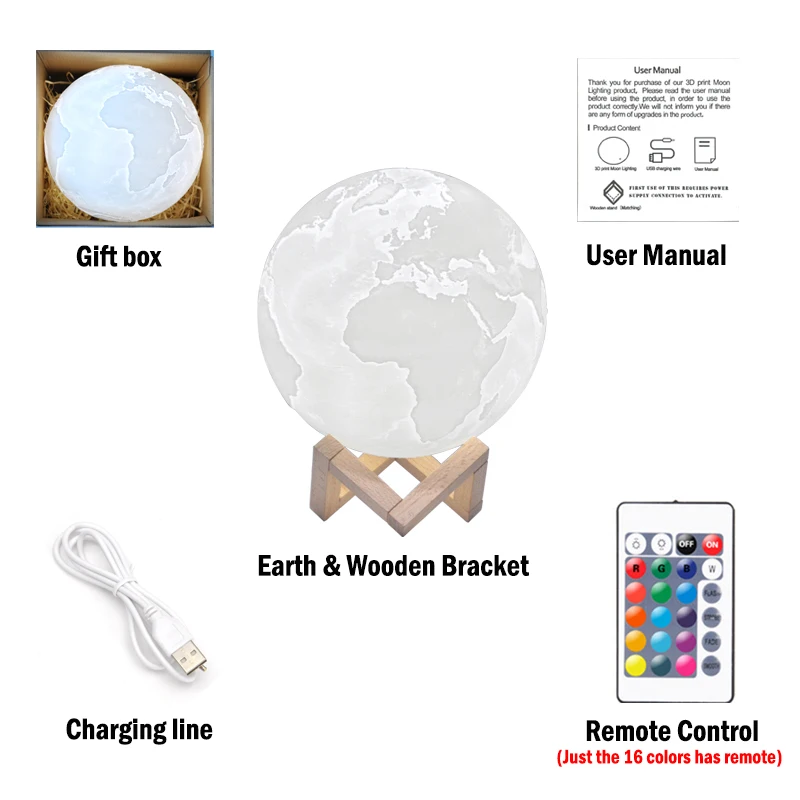 3d-лампа с принтом лампа изображением земли Jupiter цветная зарядкой от Usb сенсорный