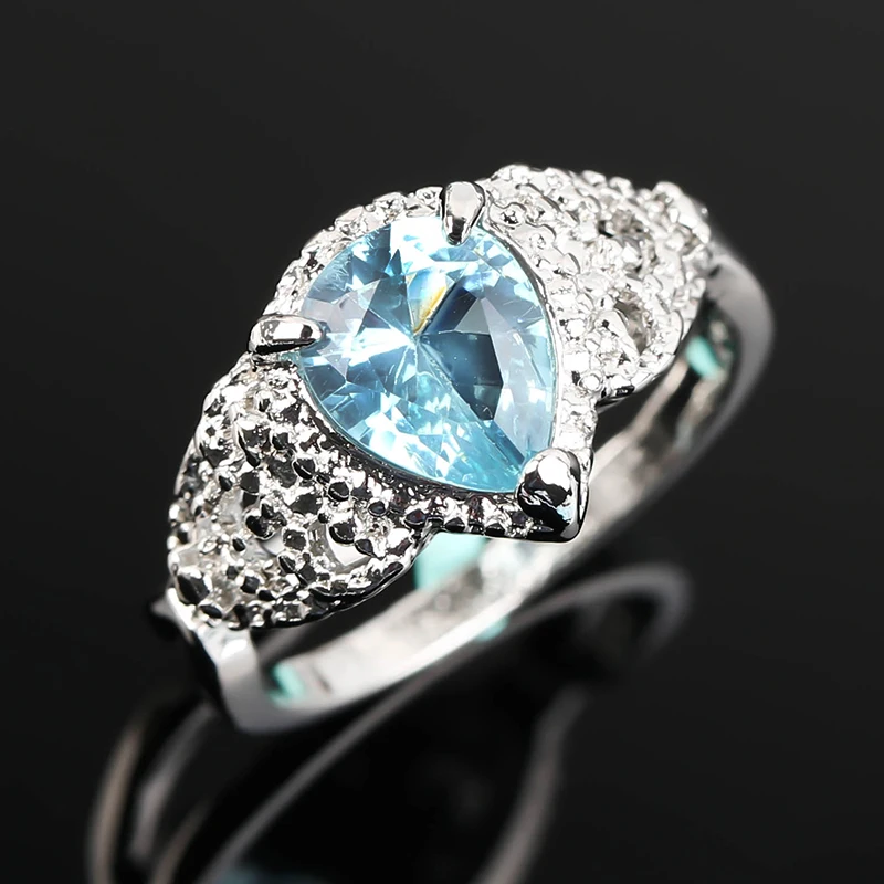 

Classic Sea Blue Water Crystal Zircon Drop Rings for Women Best Gift Fashion Engagement Wedding Bands Party Jewelry K016