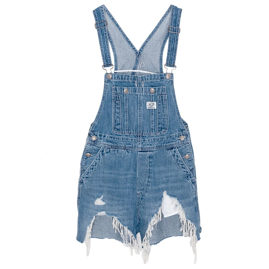 

2021 Free shipping women rompers white blue hole burr denim shorts fashion lady denim jumpsuits