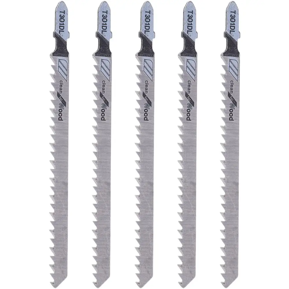 

5 Pcs T301DL HCS T-Shank Jig Saw Blades Set 132mm 5" 6 TPI Clean For Wood
