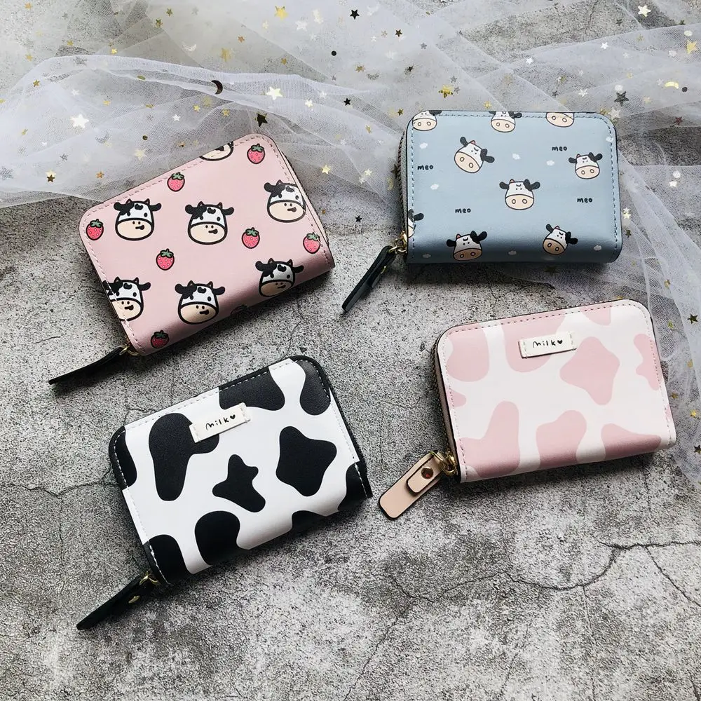

Cute Cow Print Wallets for Women Ladies EDC Cartera Mujer Tarjetero 2021 New Kawaii Wallets for Card Only Porte Carte Femmes