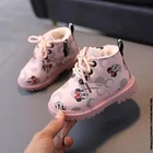 Детские зимние ботинки Disney для девочек, теплые хлопковые сапоги с Микки Маусом и Минни, повседневная спортивная обувь с мультяшным рисунком