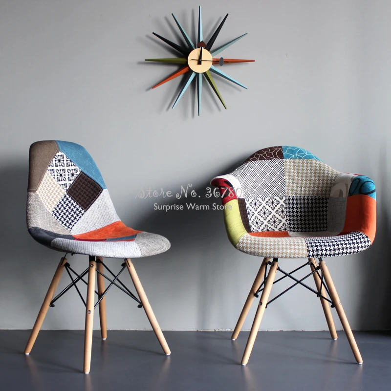 

Nordic Ins Style Fabric Stitching Dining Chair Leisure Back Computer Chair Sofa Home Solid Wood Rocking Chair Bar Chair