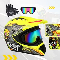samger full face motocross helmet dot off road dirt bike bicycle atv casco capacetes wgoggle gloves abstract style shine yellow