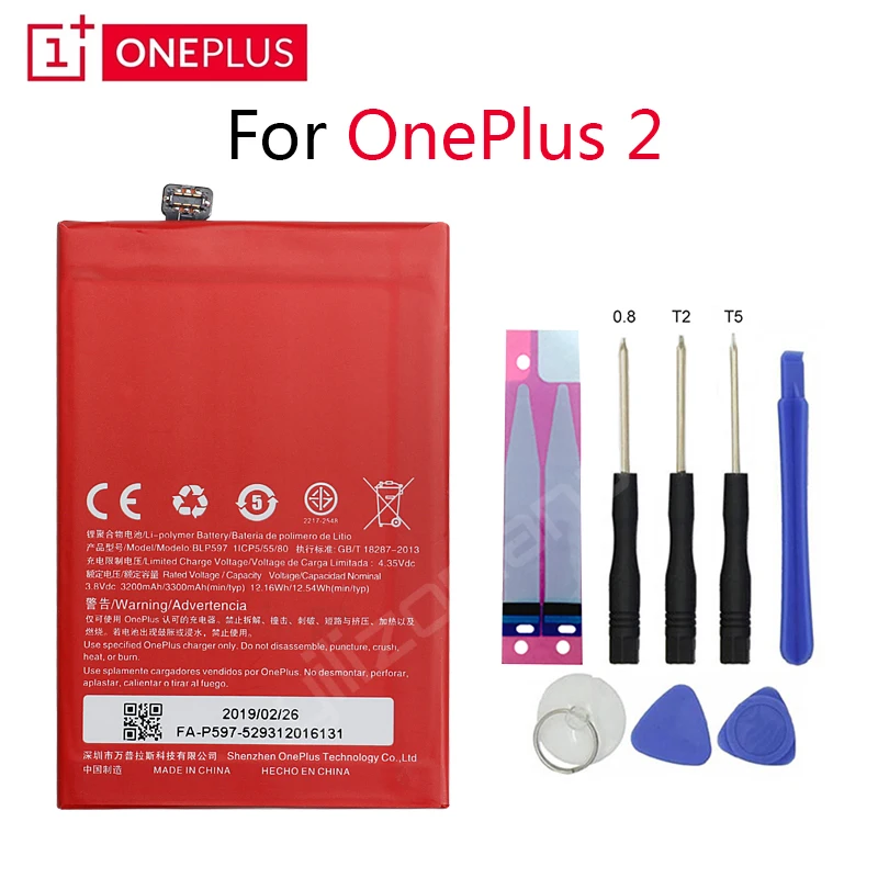 Аккумулятор ONEPLUS для телефона OnePlus 2 A2001 BLP597 3200/3300 мАч Высокое качество Замена литий-ионных батарей Бесплатные инструменты