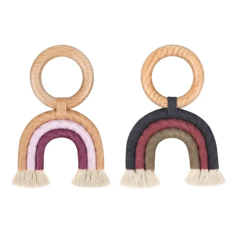 

Радужные игрушки для прорезывания зубов безопасное органическое деревянное кольцо детский деревянный Прорезыватель игрушка для кормлени...